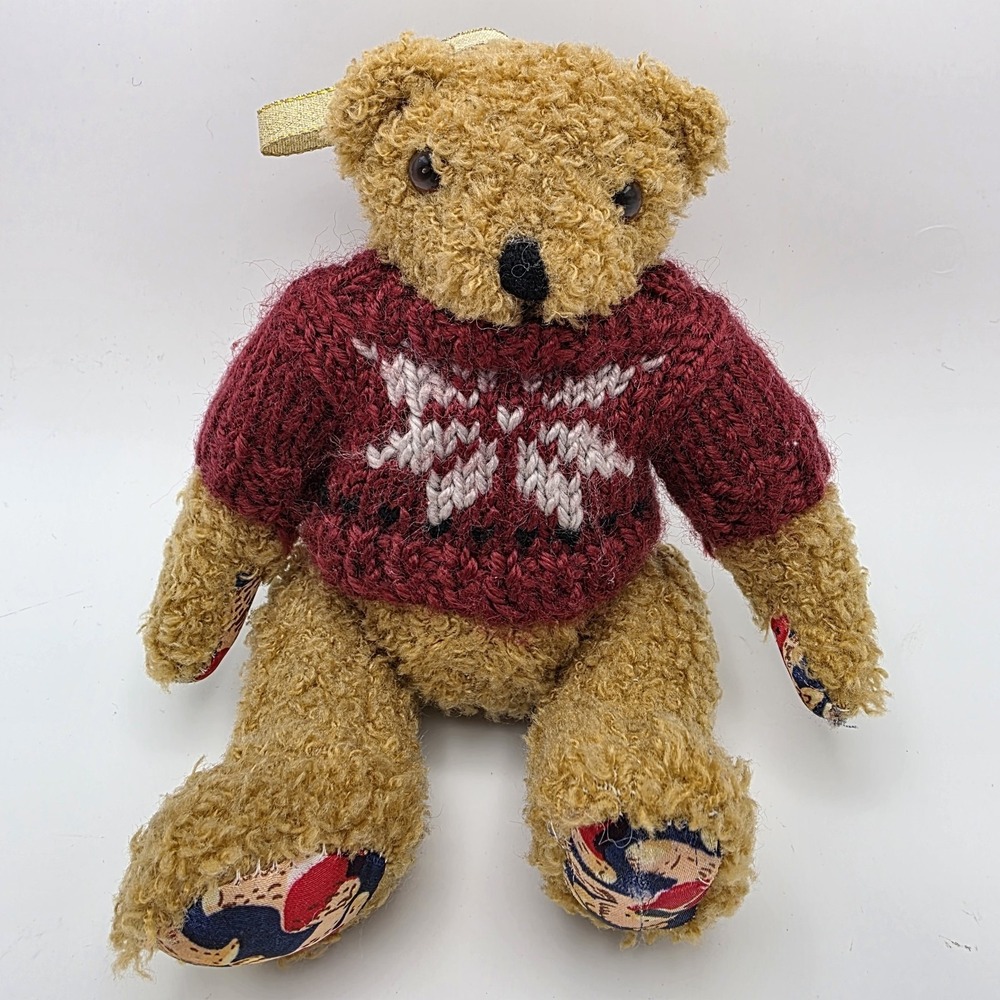 Vintage Lillian Vernon Teddy Bear‎ Plush Ornament Jointed  Snowflake 7.5"